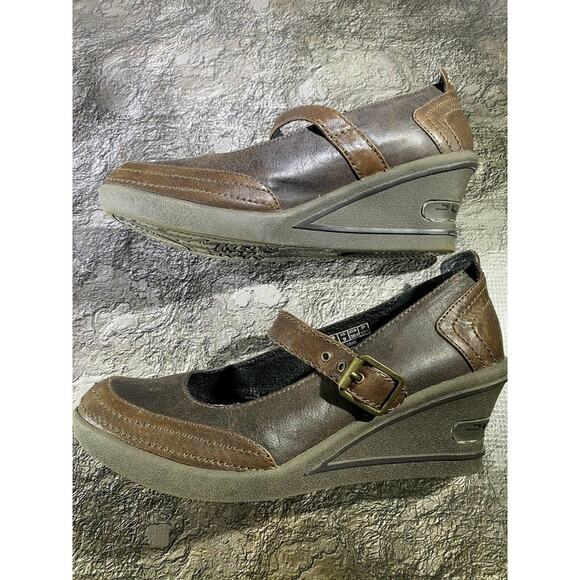 JUMP Brown Leather Mary Jane Wedge Shoes Style Name: SENS Sz US 9 - Picture 8 of 12